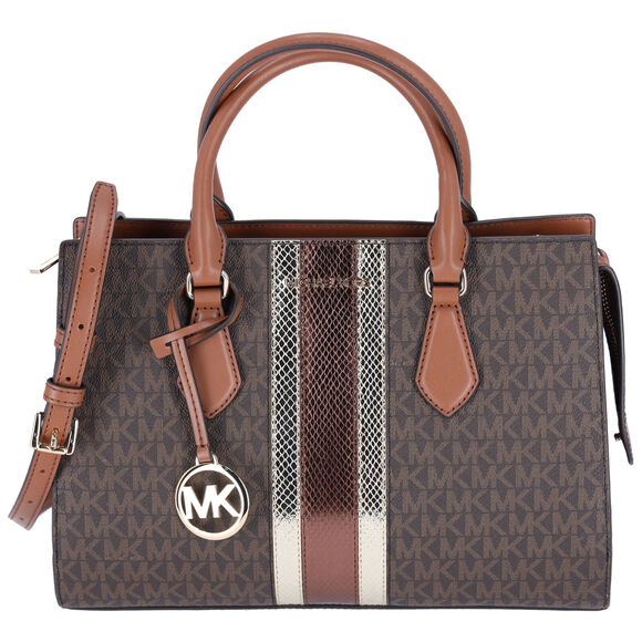 Michael Kors Sheila Medium Signature Logo and Metallic Satchel Brown Gold - Picture 1 of 4